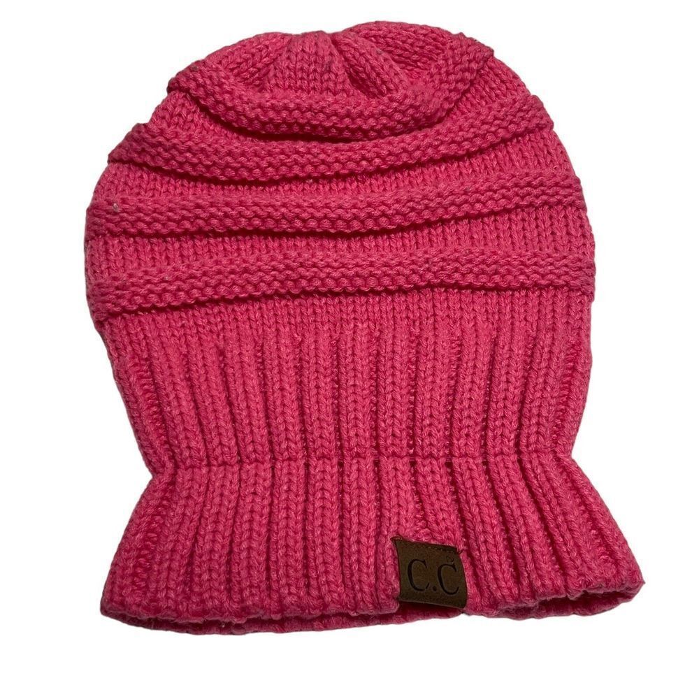 C.C Beanie Mixed Soft Yarn Ribbed Knit Thick Warm Winter Hat Toboggan Pink - Picture 1 of 6